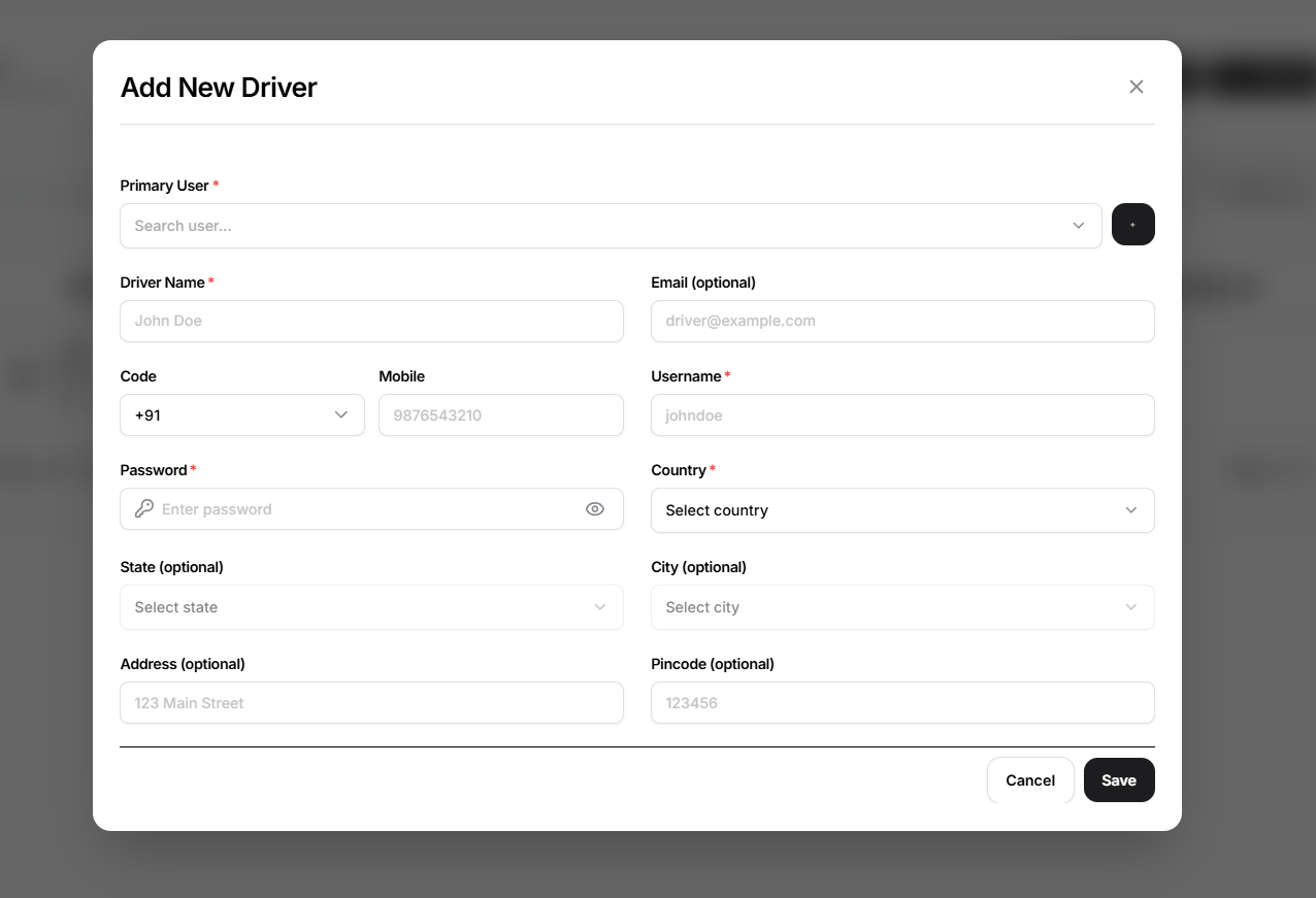 add new driver form