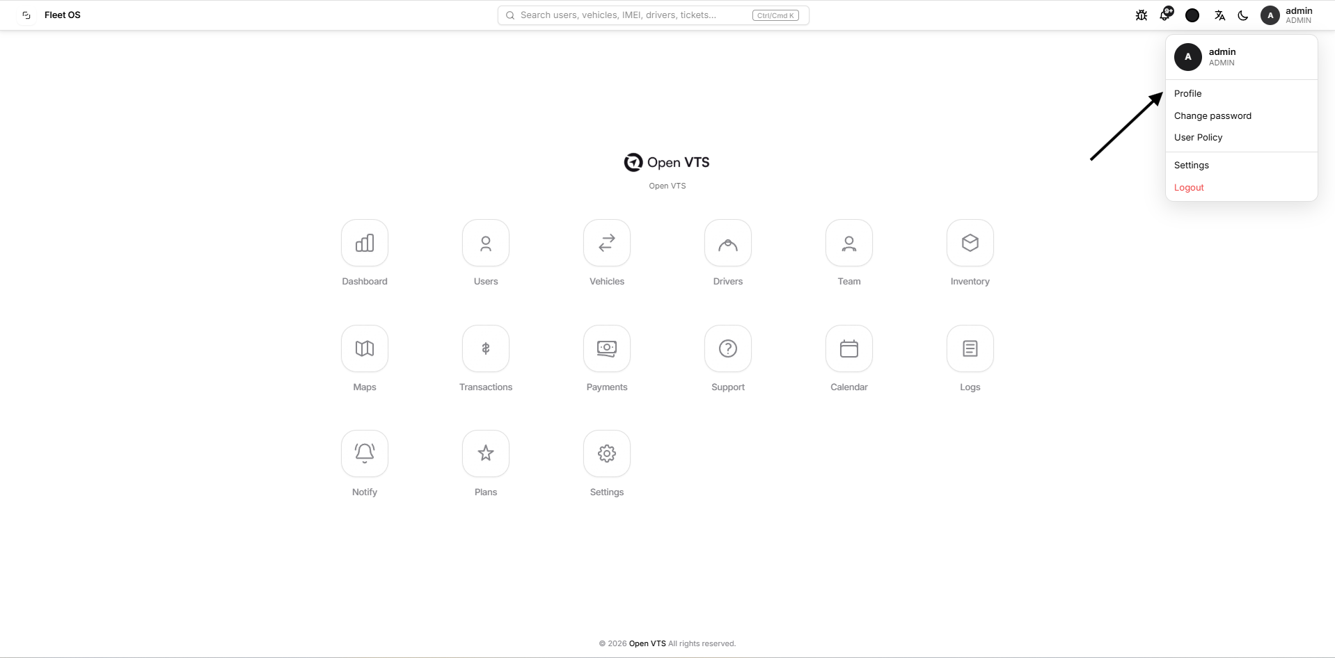 account menu