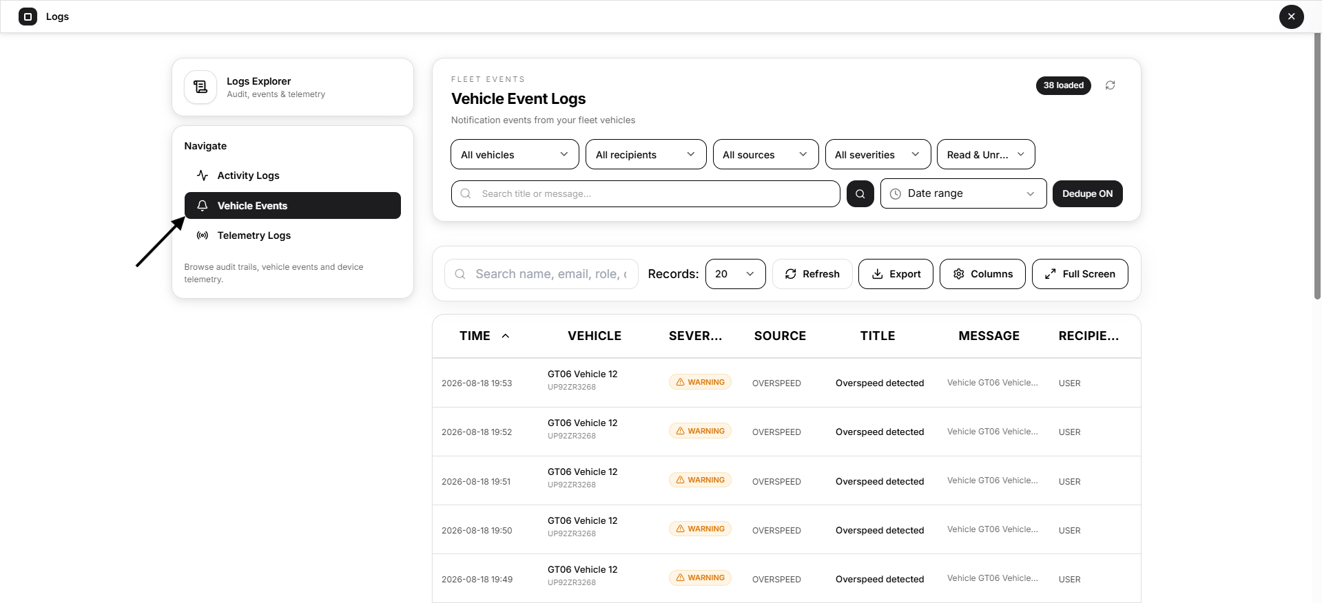 VEHICLE EVENT LOG