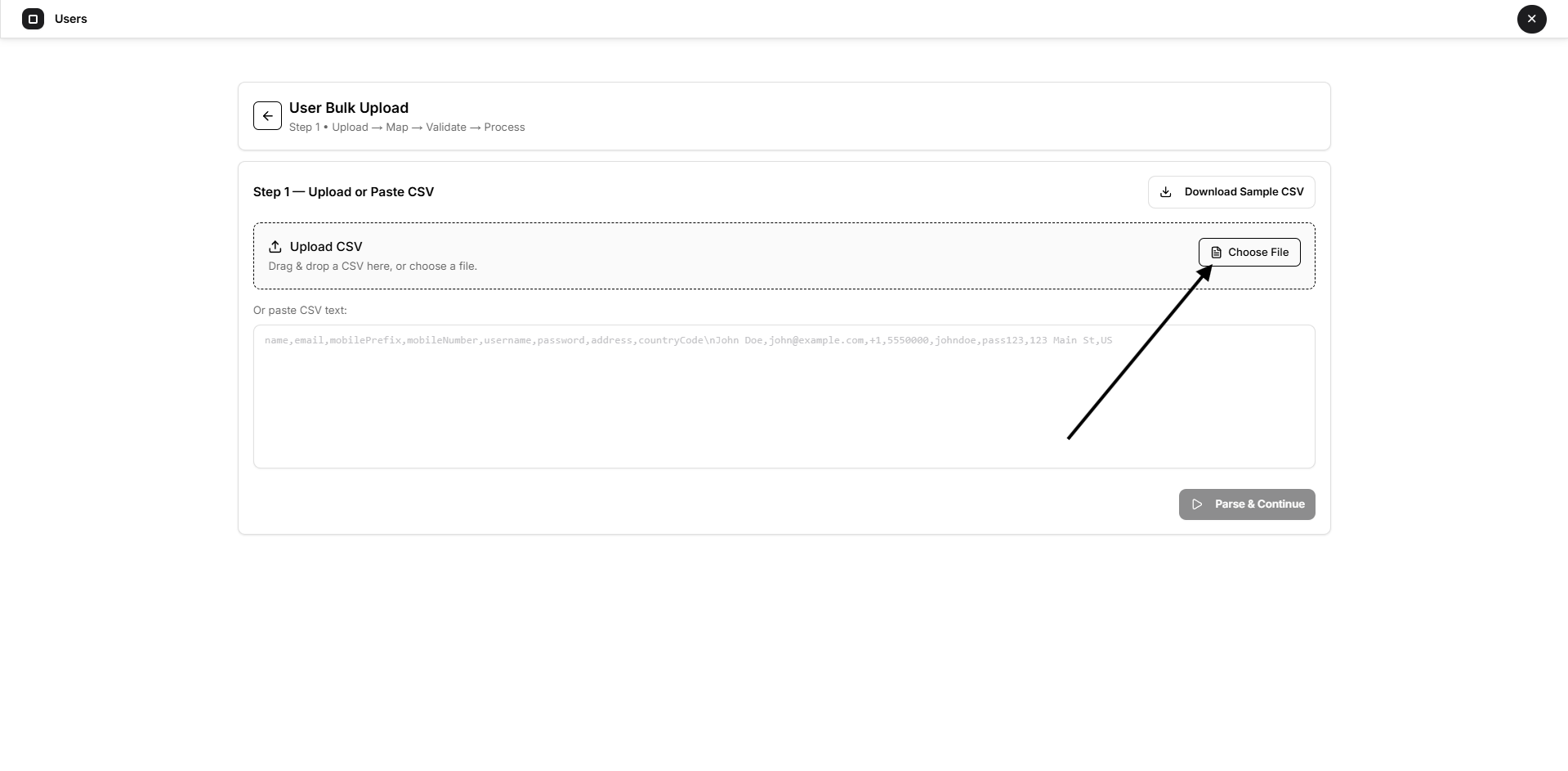 choose csv file