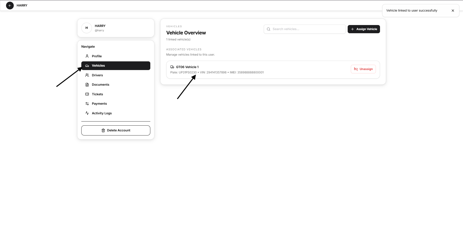 assign vehicle