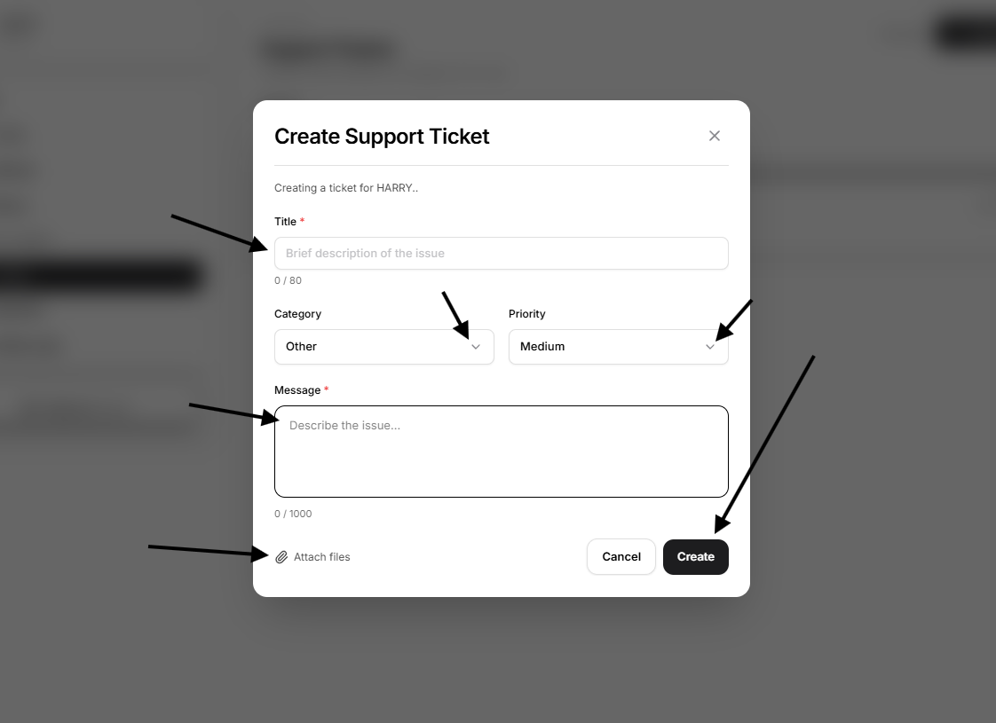create ticket form