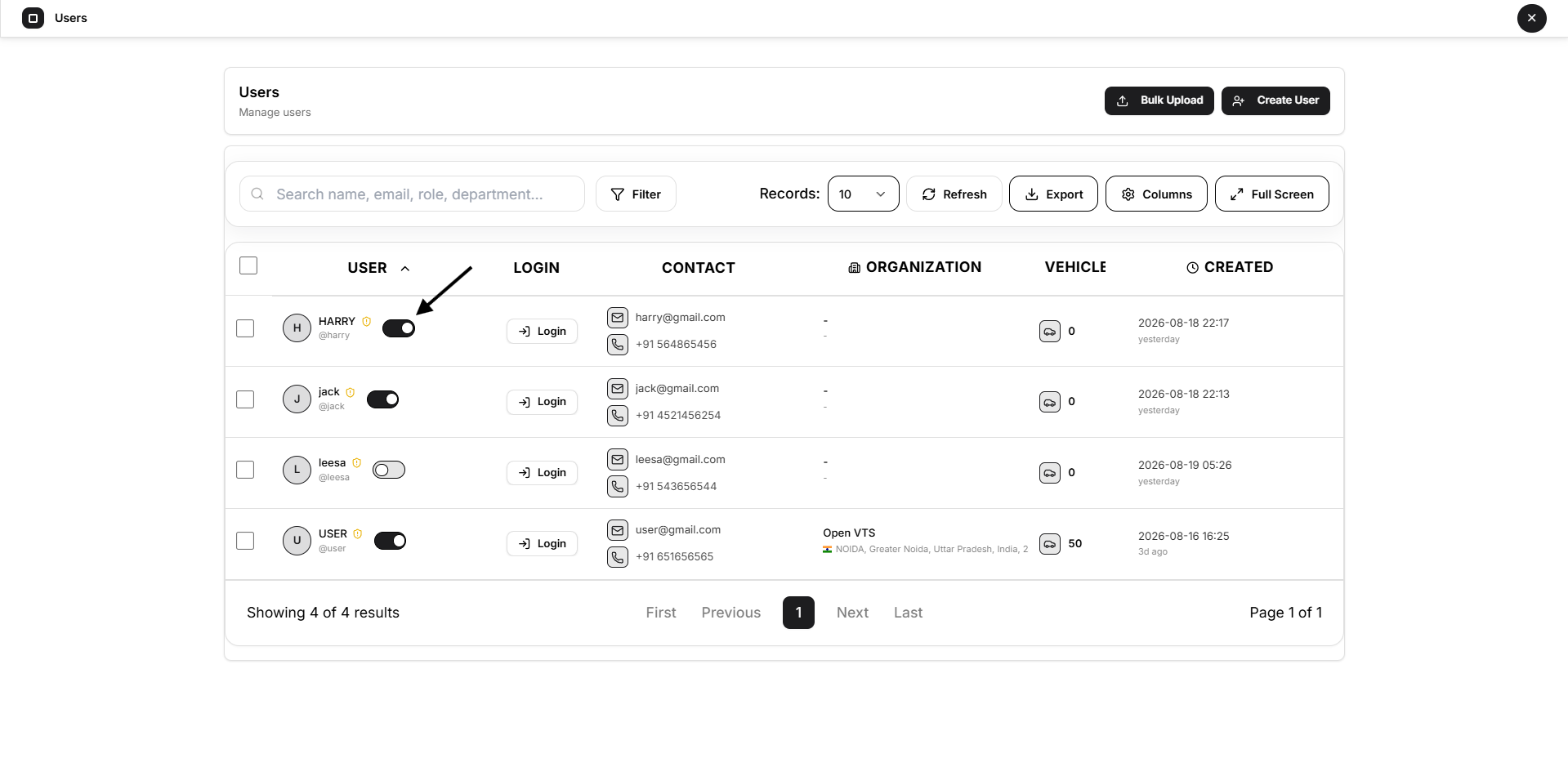 user toggle