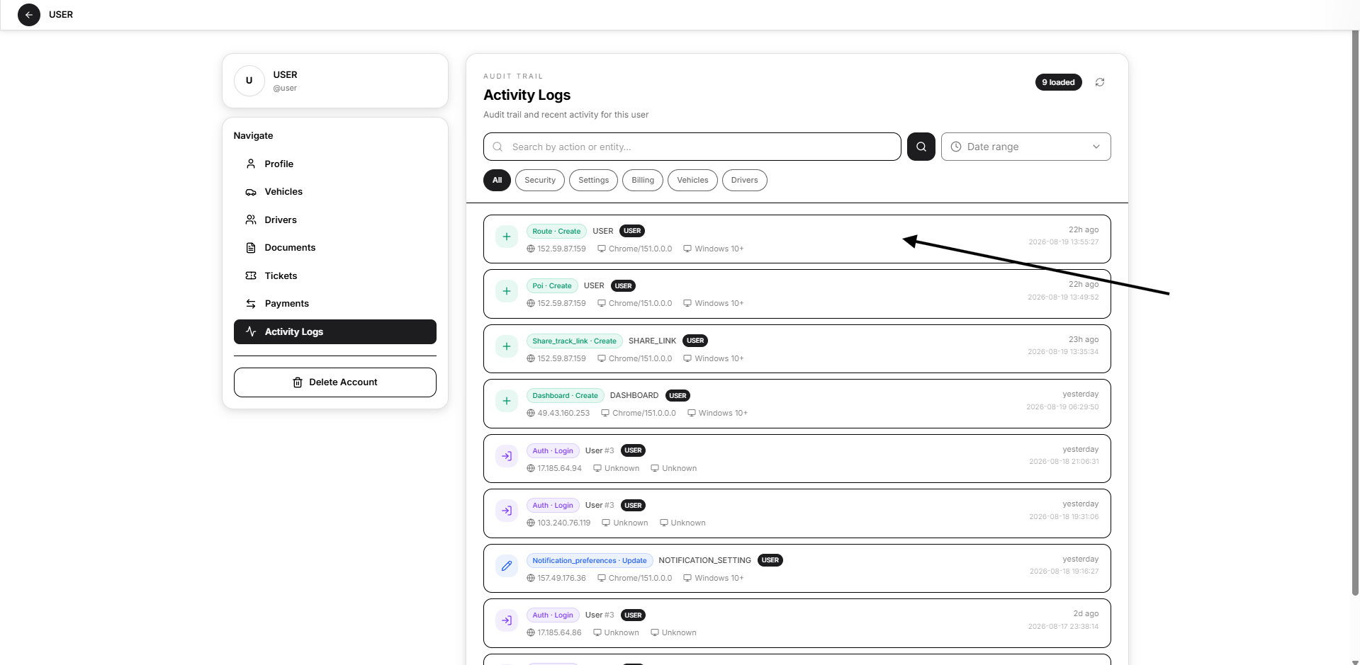 select an activity