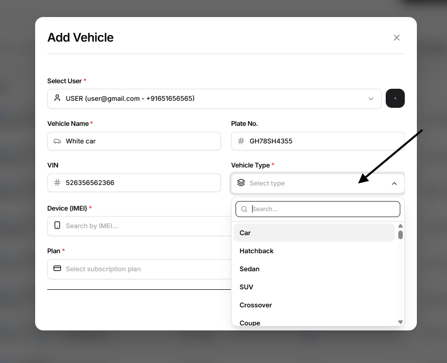 select vehicle type