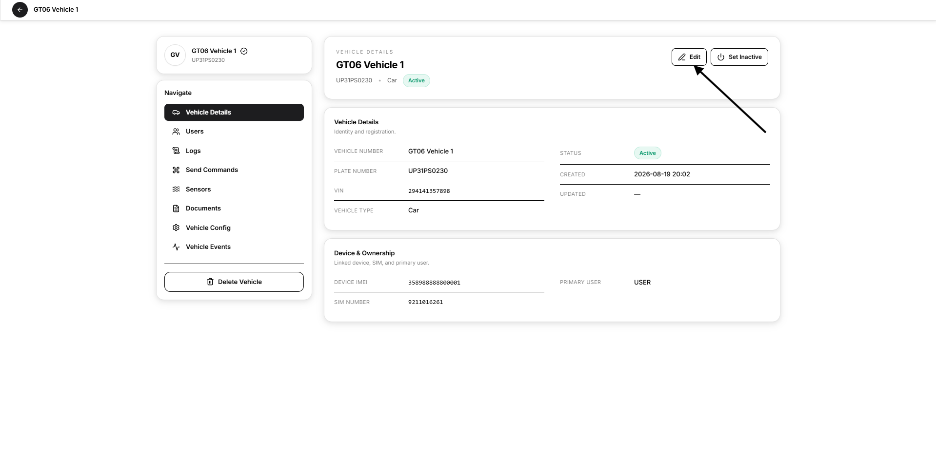 edit profile of vehicle