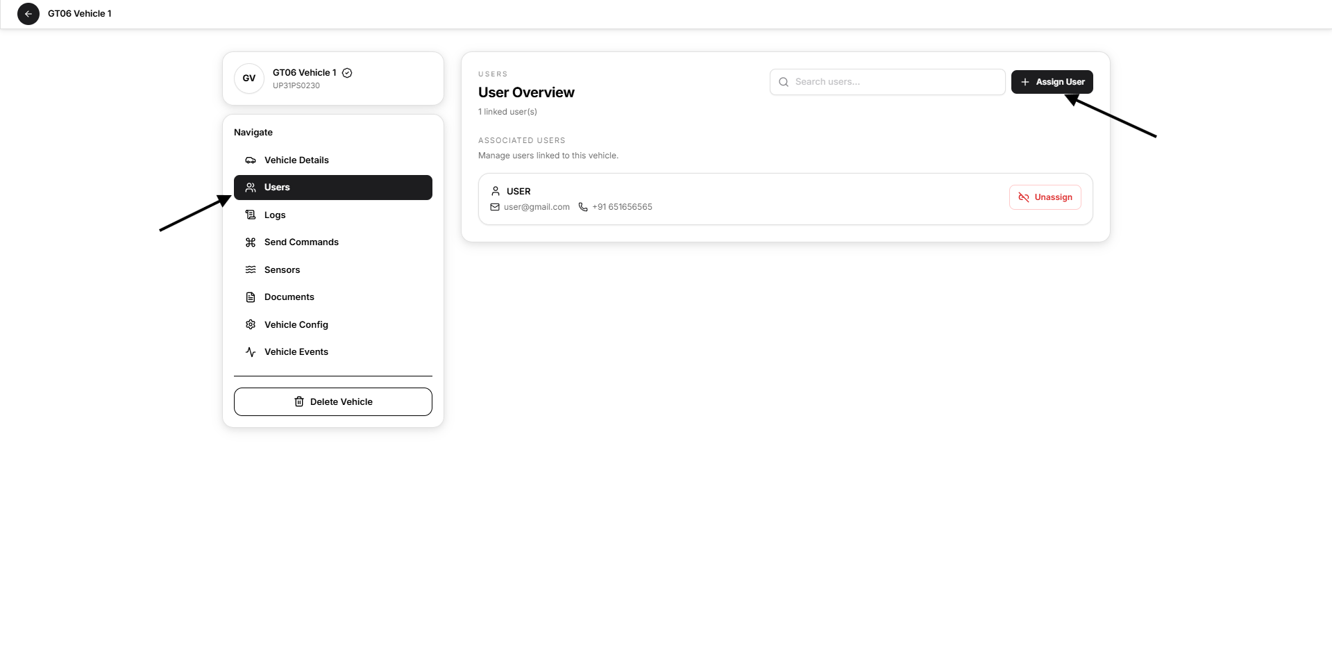 Assigne user to the vehicle