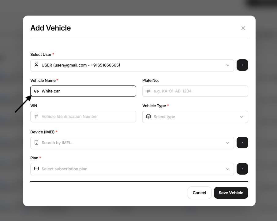 vehicle name enter