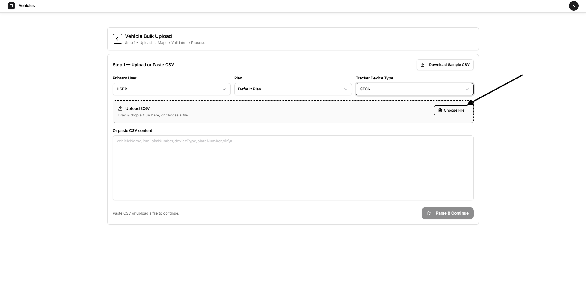 choose csv file