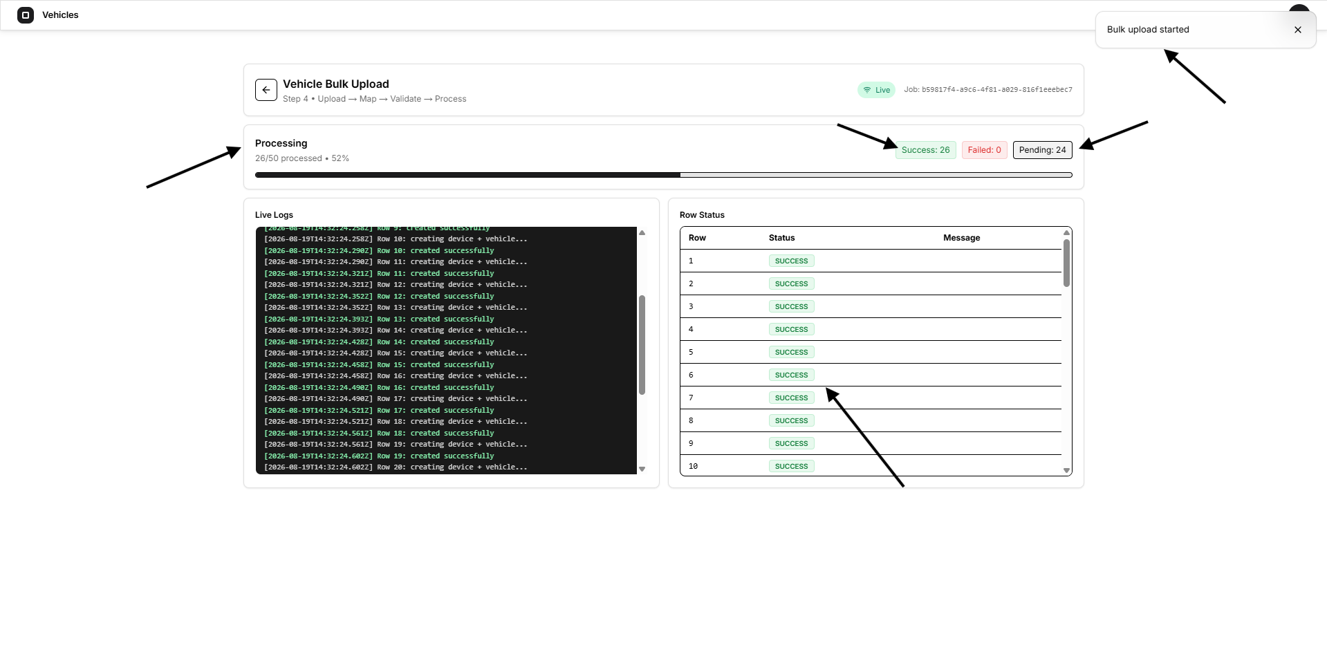 processing vehicle uplaod