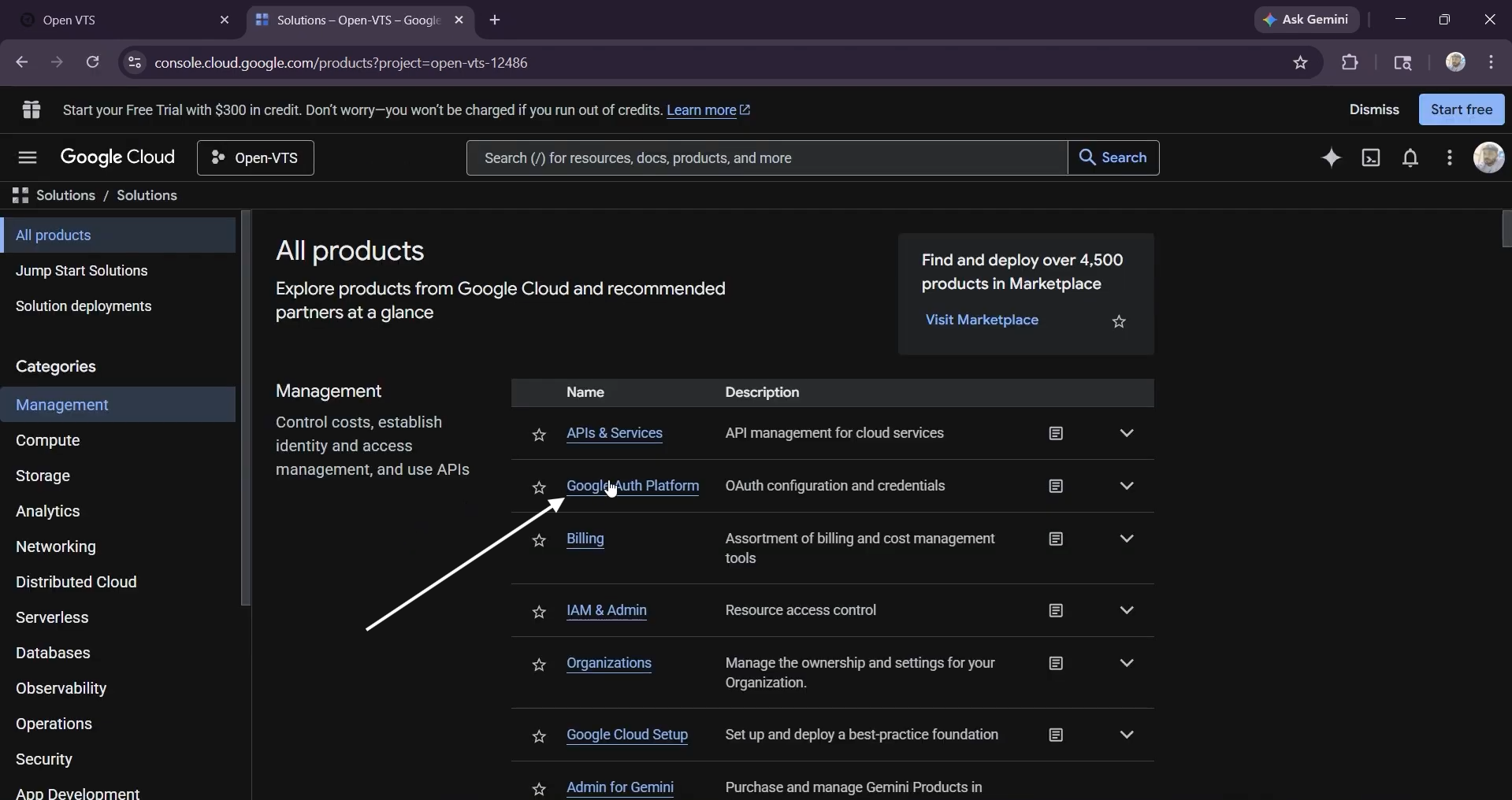 select google auth platform