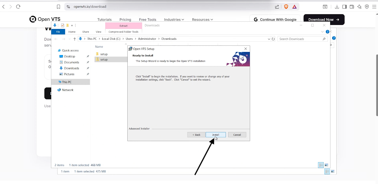 click install l