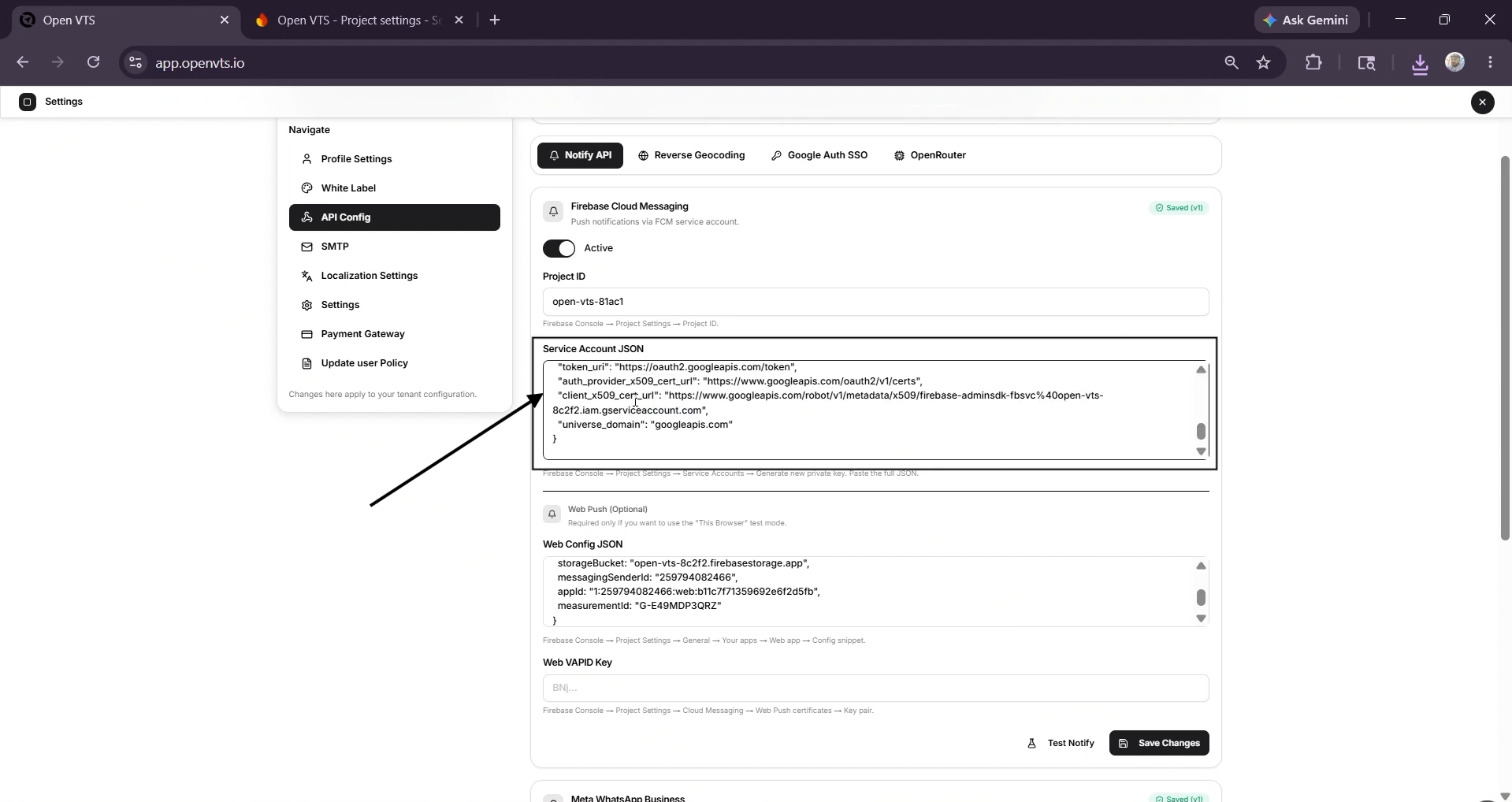 paste in service json
