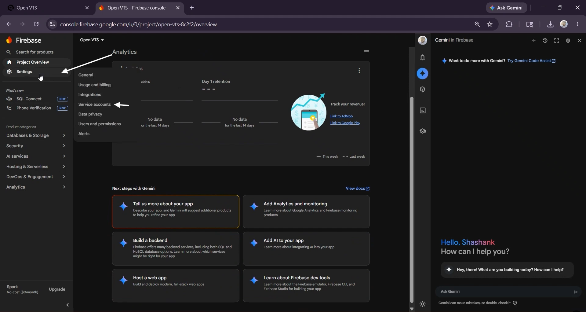 setting and service account
