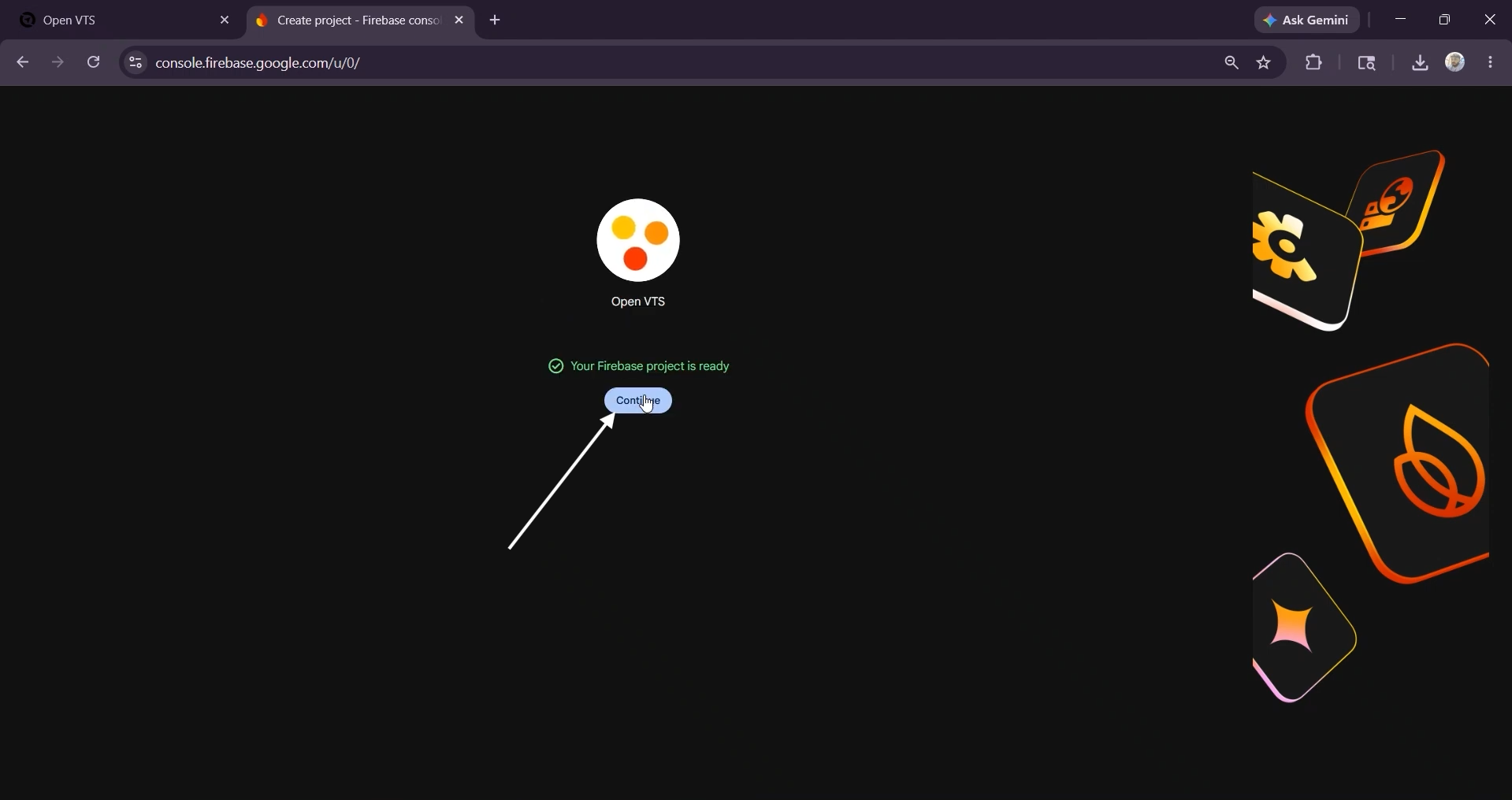 click contine e