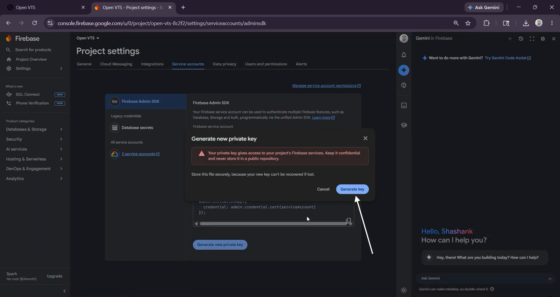 click generate key