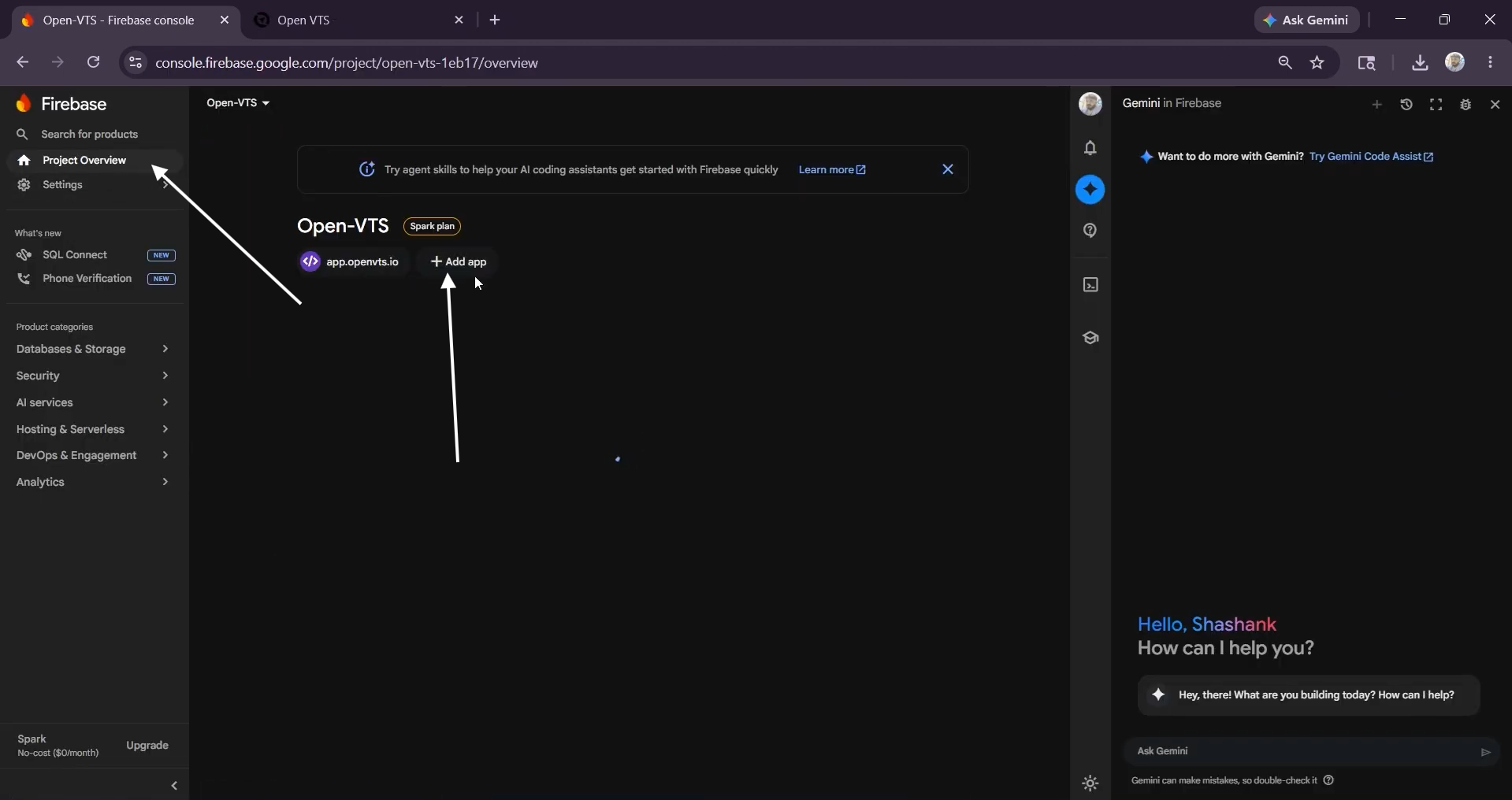projectoverview and click add app