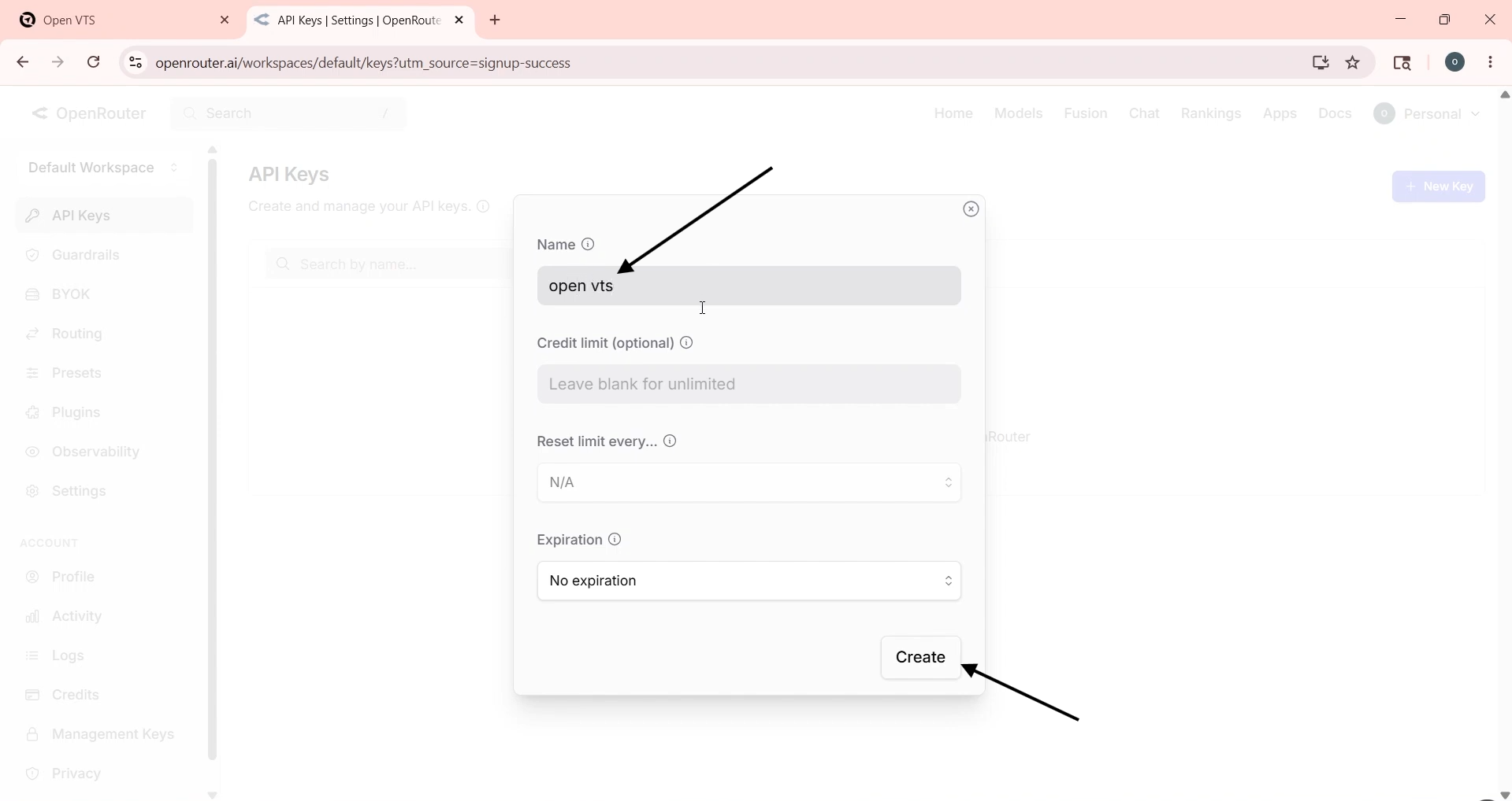 ENTER NAME AND CREATE