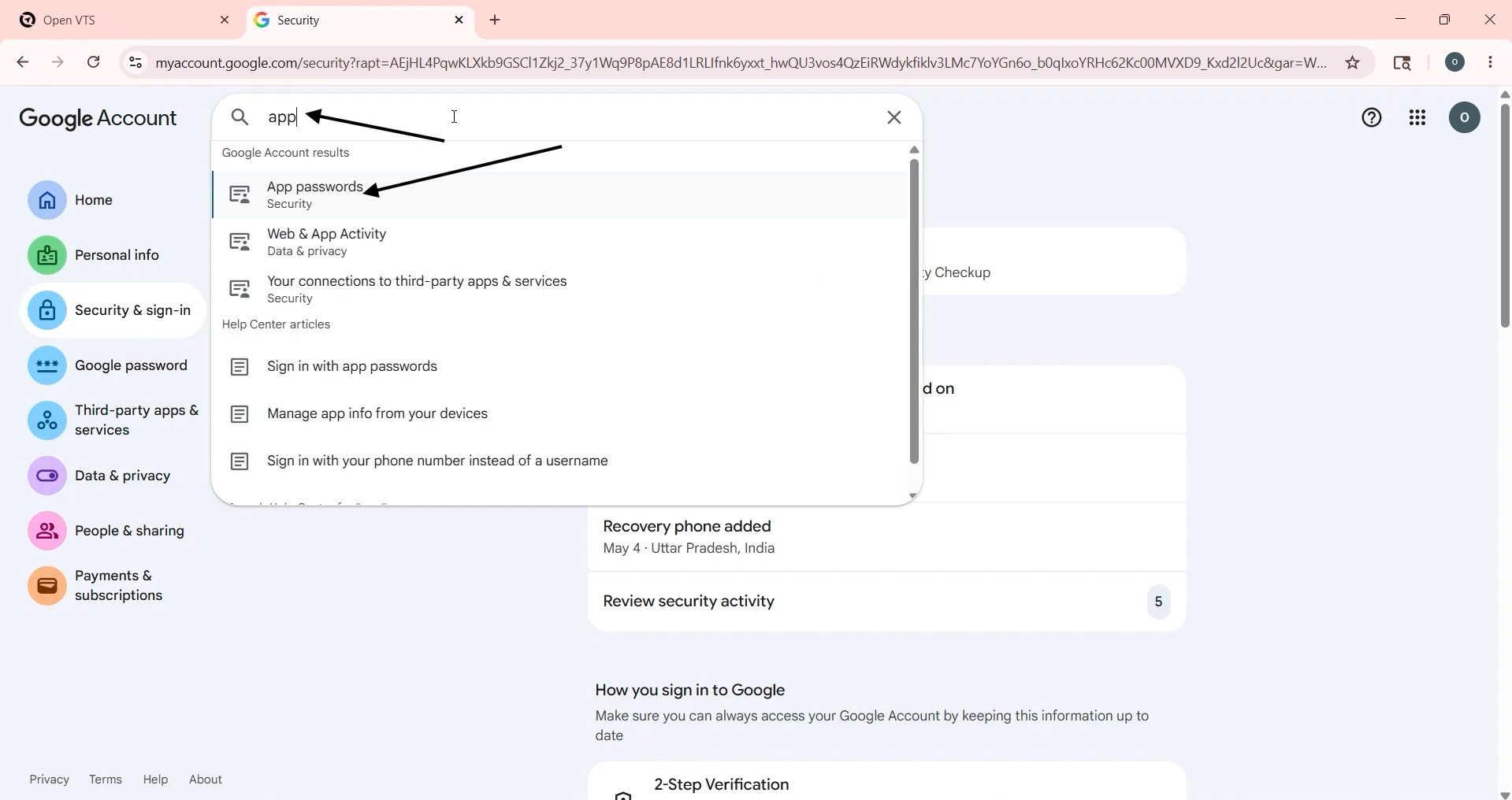 search app password