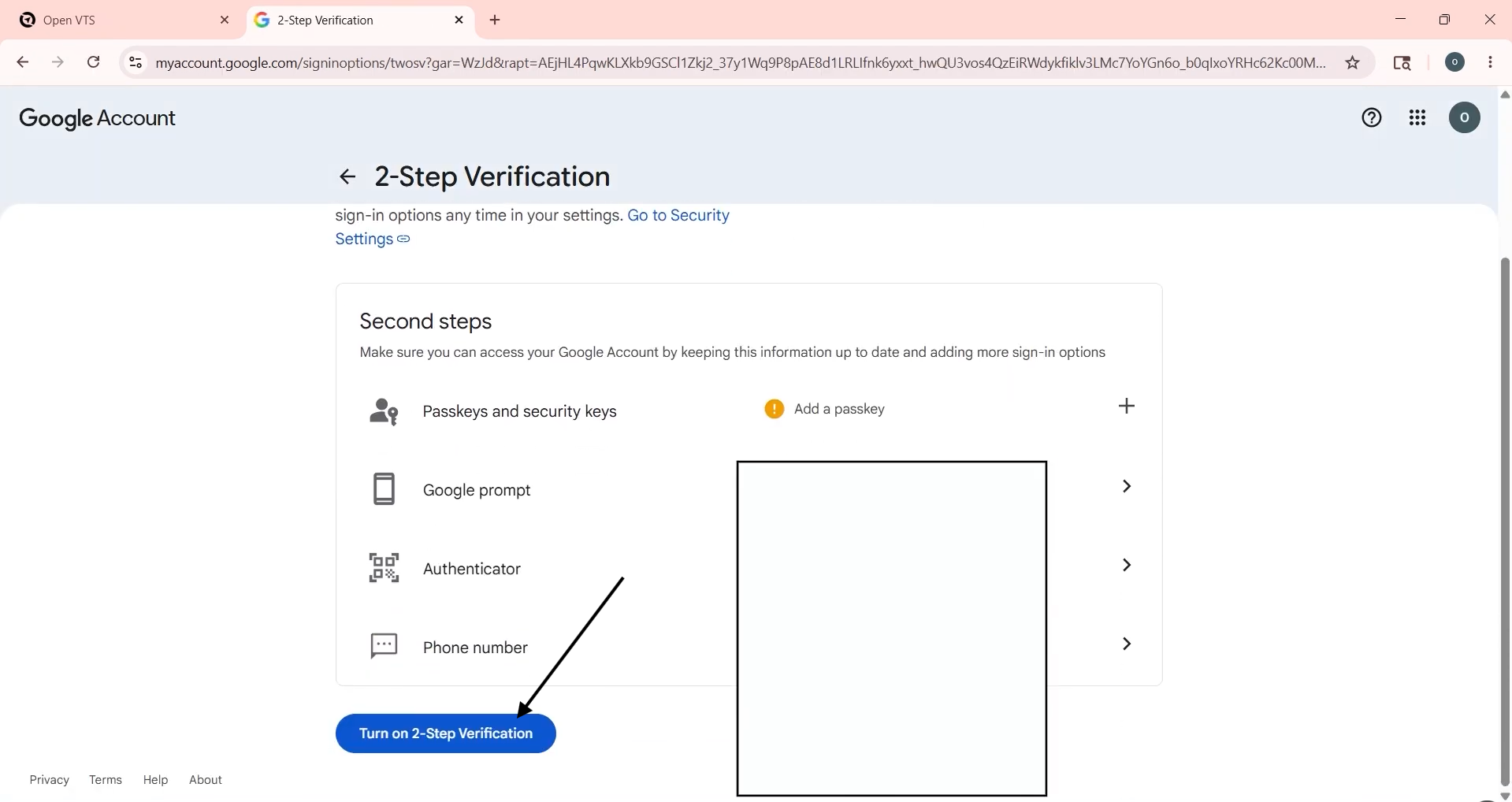 turn on two step verification