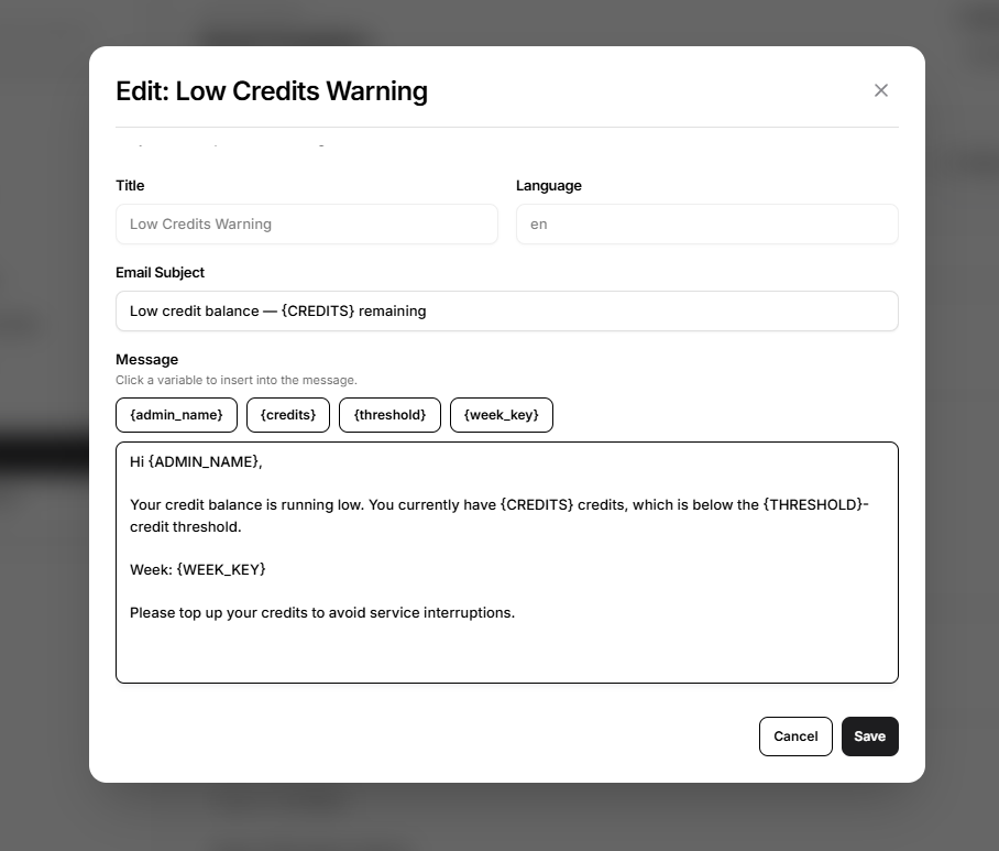 edit email template