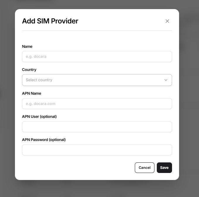add sim provider form