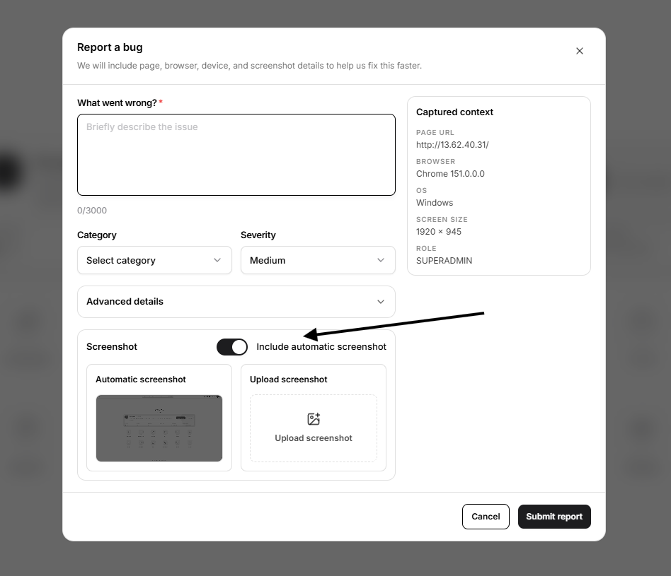 Include an Automatic Screenshot
