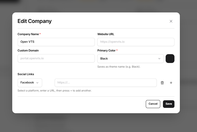 edit company window