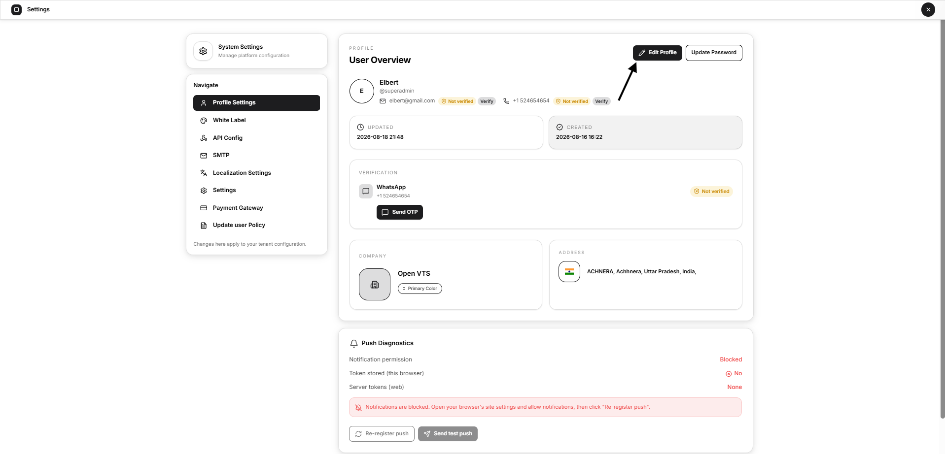 edit superadmin profile